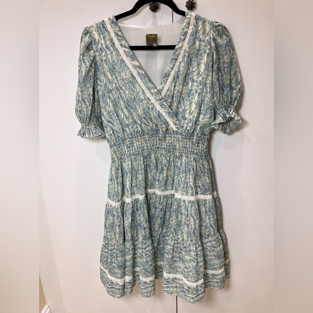 Taylor Blue and Cream Midi Dress